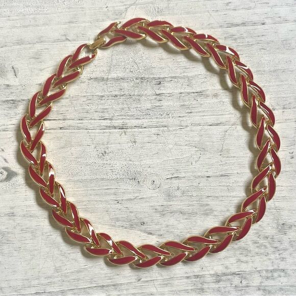 Napier vintage red enamel link necklace - Picture 2 of 10